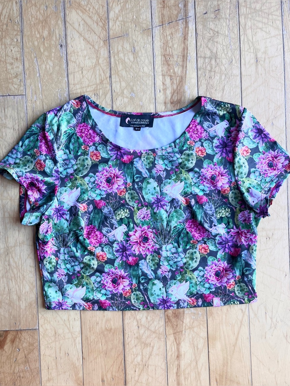 Lait de poule Botanical Floral, Succulent & Cactus Crop Top Size Medium